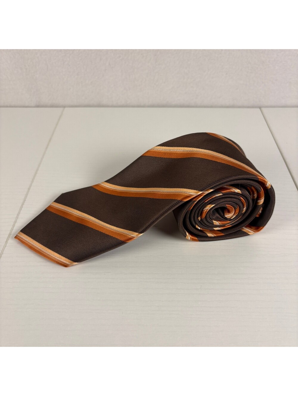 Bergamo New York Mens Tie Brown Orange Striped Twill Woven Necktie 3.5 x 58.5